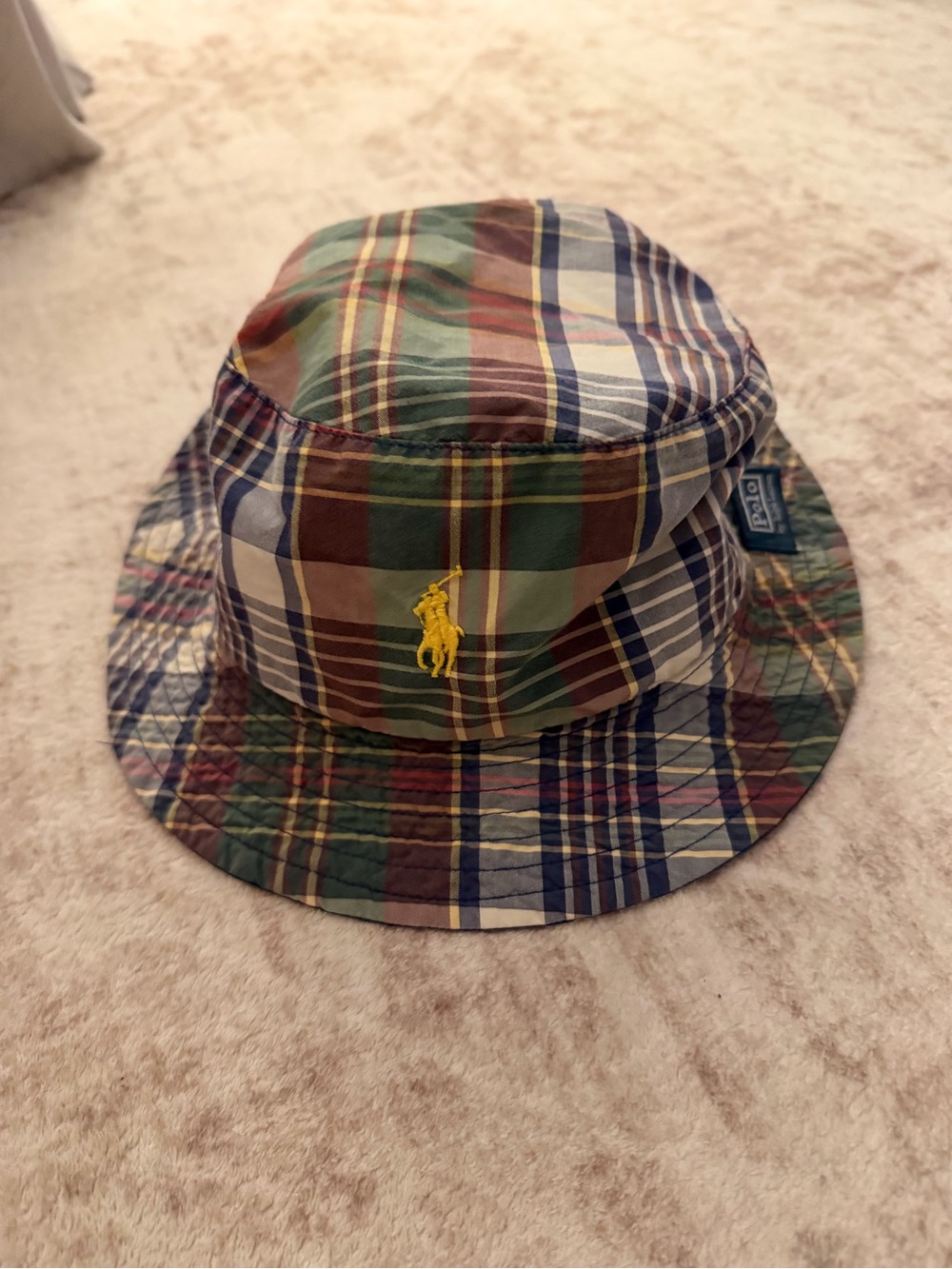 Ralph Lauren Multicolor Plaid Bucket Hat with Yellow Polo Logo